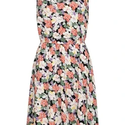ONLY Damen Viskose Kleid Tailliert Ärmellos Rundhals Spring Flower Print Schwarz