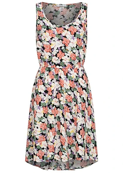 ONLY Damen Viskose Kleid Tailliert Ärmellos Rundhals Spring Flower Print Schwarz 3 ONLY Damen Viskose Kleid Tailliert Ärmellos Rundhals Spring Flower Print Schwarz
