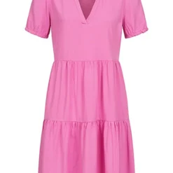 ONLY Damen Viskose Volant Kleid Mit V-Neck Und Kurzarm Super Pink