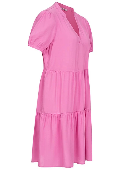 ONLY Damen Viskose Volant Kleid Mit V-Neck Und Kurzarm Super Pink 4 ONLY Damen Viskose Volant Kleid Mit V-Neck Und Kurzarm Super Pink – Bild 2
