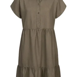 JACQUELINE DE YONG JDY By ONLY Damen Leinen Blusen Kleid Mit Knopfleiste Stufenoptik Kalamata Oliv