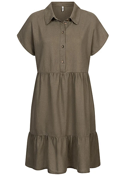JACQUELINE DE YONG JDY By ONLY Damen Leinen Blusen Kleid Mit Knopfleiste Stufenoptik Kalamata Oliv 3 JACQUELINE DE YONG JDY By ONLY Damen Leinen Blusen Kleid Mit Knopfleiste Stufenoptik Kalamata Oliv