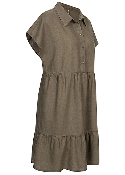 JACQUELINE DE YONG JDY By ONLY Damen Leinen Blusen Kleid Mit Knopfleiste Stufenoptik Kalamata Oliv 4 JACQUELINE DE YONG JDY By ONLY Damen Leinen Blusen Kleid Mit Knopfleiste Stufenoptik Kalamata Oliv – Bild 2