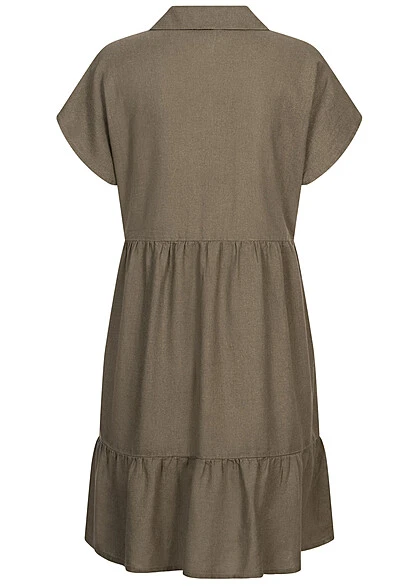 JACQUELINE DE YONG JDY By ONLY Damen Leinen Blusen Kleid Mit Knopfleiste Stufenoptik Kalamata Oliv 5 JACQUELINE DE YONG JDY By ONLY Damen Leinen Blusen Kleid Mit Knopfleiste Stufenoptik Kalamata Oliv – Bild 3