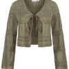 VILA Damen Leichter Kurzer V-Neck Cardigan M. Bindedetail Vorne Blumen Muster Leaf Oliv 2 VILA Damen Leichter Kurzer V-Neck Cardigan M. Bindedetail Vorne Blumen Muster Leaf Oliv -Vero Moda Verkaufsgeschäft 22040319