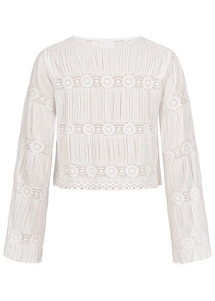 VILA Damen Leichter Kurzer V-Neck Cardigan M. Bindedetail Vorne Blumen Muster Snow Weiss 4 VILA Damen Leichter Kurzer V-Neck Cardigan M. Bindedetail Vorne Blumen Muster Snow Weiss – Bild 2