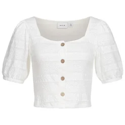 VILA Damen 1/2 Arm Leichter Struktur Cardigan Mit Knopfleiste Cloud Dancer Weiss