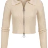 Aiki Damen Ribbed Zip-Cardigan Kurze Strickjacke Beige -Vero Moda Verkaufsgeschäft 22040346