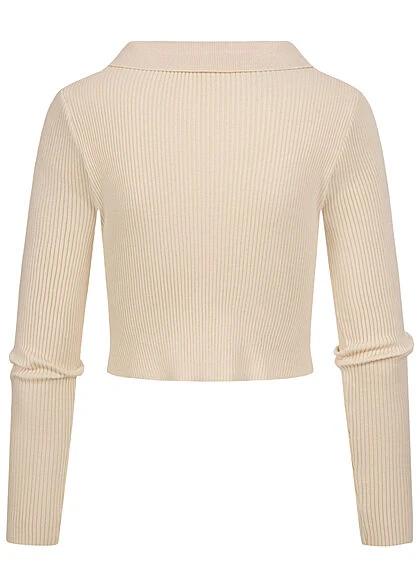 Aiki Damen Ribbed Zip-Cardigan Kurze Strickjacke Beige 4 Aiki Damen Ribbed Zip-Cardigan Kurze Strickjacke Beige – Bild 2