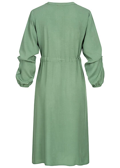 ONLY Damen V-Neck Kleid Mit Knopfleiste Und 7/8 Ärmeln Bindegürtel Dark Ivy Grün 5 ONLY Damen V-Neck Kleid Mit Knopfleiste Und 7/8 Ärmeln Bindegürtel Dark Ivy Grün – Bild 3