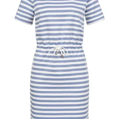 VILA Damen Kleid Mit Bindedetail Und Streifen English Manor Blau Weiss