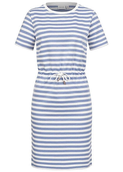 VILA Damen Kleid Mit Bindedetail Und Streifen English Manor Blau Weiss 3 VILA Damen Kleid Mit Bindedetail Und Streifen English Manor Blau Weiss