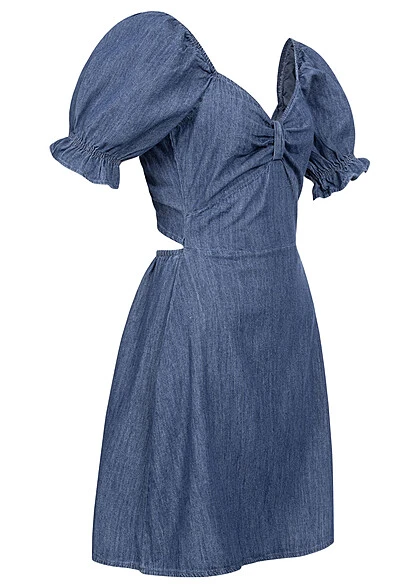 Pieces Damen 1/2 Arm V-Neck Denim Kleid Mit Rüschenärmel & Rückenausschnitt Medium Blau 4 Pieces Damen 1/2 Arm V-Neck Denim Kleid Mit Rüschenärmel & Rückenausschnitt Medium Blau – Bild 2