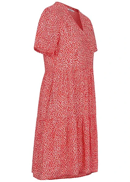 ONLY Damen Volant Kleid Mit V-Neck Und All Over Print High Risk Rot 4 ONLY Damen Volant Kleid Mit V-Neck Und All Over Print High Risk Rot – Bild 2