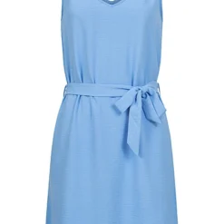 ONLY Damen Elegantes V-Neck Kleid Mit Bindegürtel Gewebt All Aboard Blau