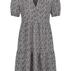 JACQUELINE DE YONG JDY By ONLY Damen V-Neck Stufenkleid Mit Blumen Muster Cloud D. Weiss Schwarz