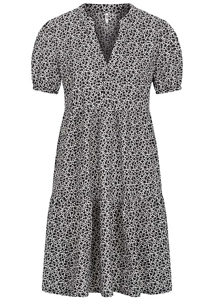 JACQUELINE DE YONG JDY By ONLY Damen V-Neck Stufenkleid Mit Blumen Muster Cloud D. Weiss Schwarz 3 JACQUELINE DE YONG JDY By ONLY Damen V-Neck Stufenkleid Mit Blumen Muster Cloud D. Weiss Schwarz