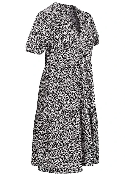 JACQUELINE DE YONG JDY By ONLY Damen V-Neck Stufenkleid Mit Blumen Muster Cloud D. Weiss Schwarz 4 JACQUELINE DE YONG JDY By ONLY Damen V-Neck Stufenkleid Mit Blumen Muster Cloud D. Weiss Schwarz – Bild 2