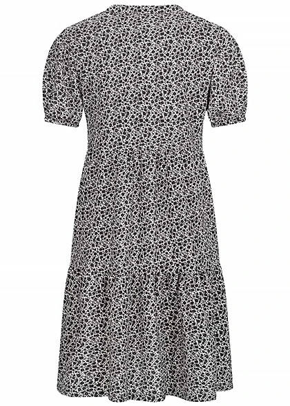 JACQUELINE DE YONG JDY By ONLY Damen V-Neck Stufenkleid Mit Blumen Muster Cloud D. Weiss Schwarz 5 JACQUELINE DE YONG JDY By ONLY Damen V-Neck Stufenkleid Mit Blumen Muster Cloud D. Weiss Schwarz – Bild 3