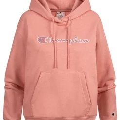 Champion Damen Hoodie Pullover Mit Kapuze Logo Stickerei Kängurutasche Rosa