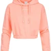 Champion Damen Crop Hoodie Mit Gummibund Am Saum Logo Print Rosa Weiss