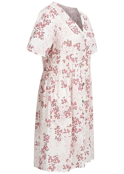 Cloud5ive Damen V-Neck Blusen Kleid Mit Knopfleiste 2-Pocket Blumen Print Weiss 4 Cloud5ive Damen V-Neck Blusen Kleid Mit Knopfleiste 2-Pocket Blumen Print Weiss – Bild 2
