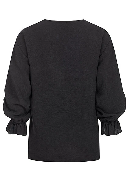 Styleboom Fashion Damen Langarm Shirt Longsleeve Mit V-Neck Und Spitze Schwarz 4 Styleboom Fashion Damen Langarm Shirt Longsleeve Mit V-Neck Und Spitze Schwarz – Bild 2