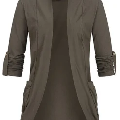 Cloud5ive Damen Turn-Up Cardigan Mit 2 Taschen Oliv Grün