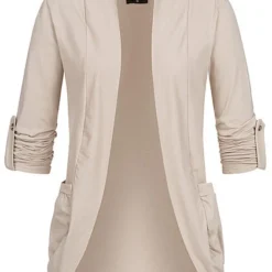 Cloud5ive Damen Turn-Up Cardigan Mit 2 Taschen Offener Schitt Beige