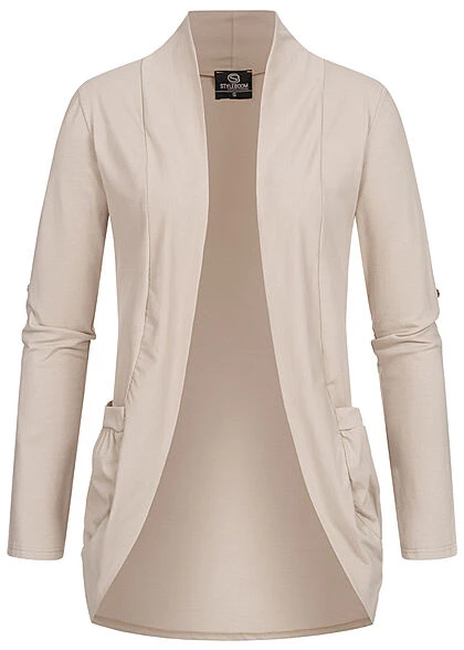 Cloud5ive Damen Turn-Up Cardigan Mit 2 Taschen Offener Schitt Beige 4 Cloud5ive Damen Turn-Up Cardigan Mit 2 Taschen Offener Schitt Beige – Bild 2
