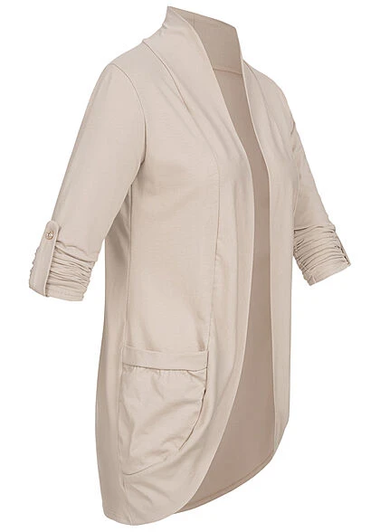 Cloud5ive Damen Turn-Up Cardigan Mit 2 Taschen Offener Schitt Beige 5 Cloud5ive Damen Turn-Up Cardigan Mit 2 Taschen Offener Schitt Beige – Bild 3