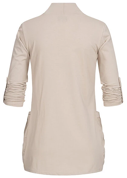 Cloud5ive Damen Turn-Up Cardigan Mit 2 Taschen Offener Schitt Beige 6 Cloud5ive Damen Turn-Up Cardigan Mit 2 Taschen Offener Schitt Beige – Bild 4