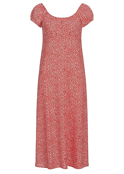 ONLY Damen Midi Viskose Kleid AOP Blumen Muster High Risk Rot Weiss 3 ONLY Damen Midi Viskose Kleid AOP Blumen Muster High Risk Rot Weiss