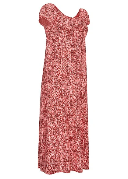 ONLY Damen Midi Viskose Kleid AOP Blumen Muster High Risk Rot Weiss 4 ONLY Damen Midi Viskose Kleid AOP Blumen Muster High Risk Rot Weiss – Bild 2