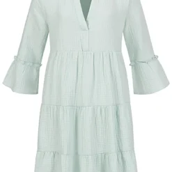 ONLY Damen 3/4 Arm V-Neck Peplum Strukturkleid Harbor Gray Grün