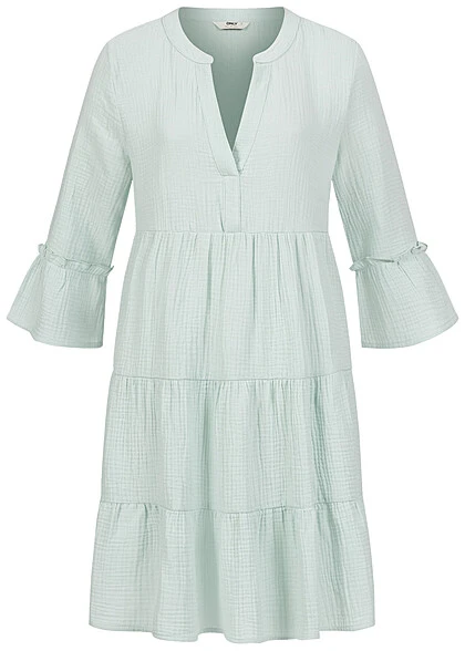 ONLY Damen 3/4 Arm V-Neck Peplum Strukturkleid Harbor Gray Grün 3 ONLY Damen 3/4 Arm V-Neck Peplum Strukturkleid Harbor Gray Grün