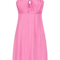 ONLY Damen Mini Viskose Kleid Schnürdetail Vorne & Rüschen Zipper Hinten Super Pink