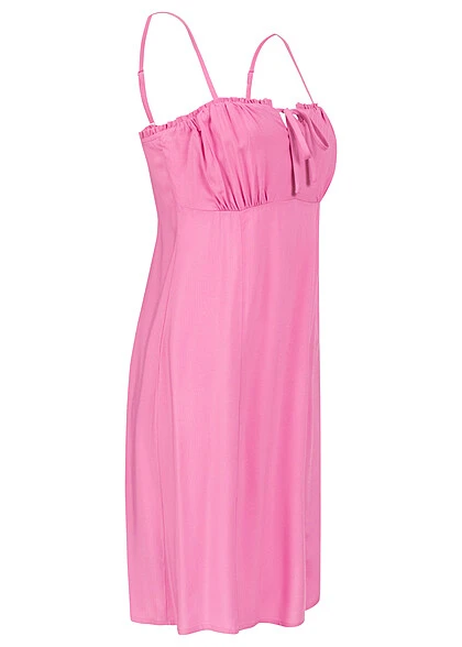 ONLY Damen Mini Viskose Kleid Schnürdetail Vorne & Rüschen Zipper Hinten Super Pink 4 ONLY Damen Mini Viskose Kleid Schnürdetail Vorne & Rüschen Zipper Hinten Super Pink – Bild 2