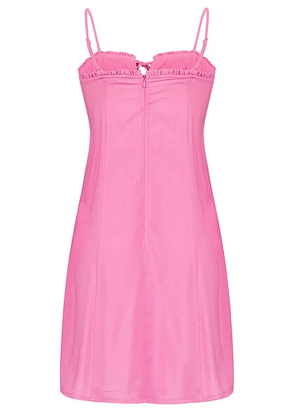 ONLY Damen Mini Viskose Kleid Schnürdetail Vorne & Rüschen Zipper Hinten Super Pink 5 ONLY Damen Mini Viskose Kleid Schnürdetail Vorne & Rüschen Zipper Hinten Super Pink – Bild 3