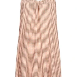 PIECES Damen V-Neck Struktur Kleid M. Karo Muster & Verst. Trägern Peach Cobbler Orange