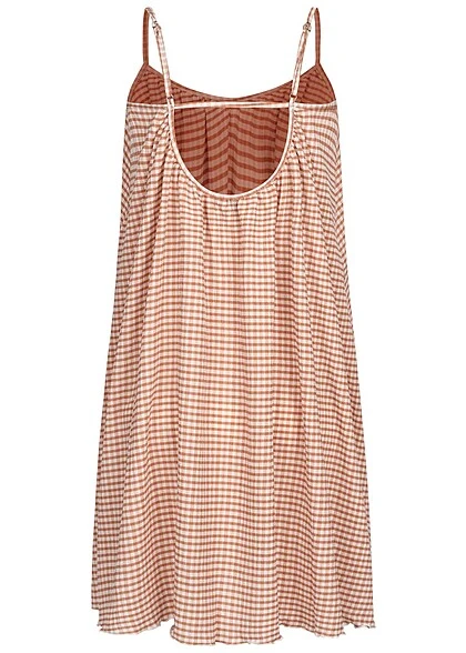 PIECES Damen V-Neck Struktur Kleid M. Karo Muster & Verst. Trägern Peach Cobbler Orange 5 PIECES Damen V-Neck Struktur Kleid M. Karo Muster & Verst. Trägern Peach Cobbler Orange – Bild 3