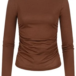 Noisy May Damen NOOS Modal Longsleeve Mit Raffdetail Cappuccino Braun