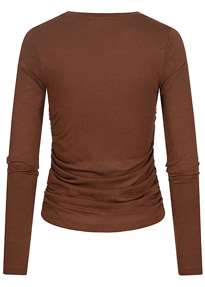 Noisy May Damen NOOS Modal Longsleeve Mit Raffdetail Cappuccino Braun 5 Noisy May Damen NOOS Modal Longsleeve Mit Raffdetail Cappuccino Braun – Bild 3