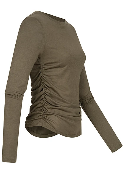 Noisy May Damen NOOS Modal Longsleeve Mit Raffdetail Kalamata Oliv Grün 4 Noisy May Damen NOOS Modal Longsleeve Mit Raffdetail Kalamata Oliv Grün – Bild 2