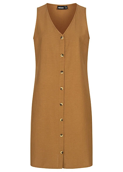 Pieces Damen V-Neck Leinen Kleid Mit Knopfleiste Dijon Braun 3 Pieces Damen V-Neck Leinen Kleid Mit Knopfleiste Dijon Braun