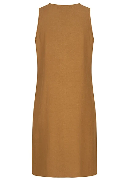 Pieces Damen V-Neck Leinen Kleid Mit Knopfleiste Dijon Braun 5 Pieces Damen V-Neck Leinen Kleid Mit Knopfleiste Dijon Braun – Bild 3