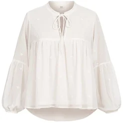 ONLY Damen Langarm Top Mit Bindedetail Und V-Neck Cloud Dancer Weiss