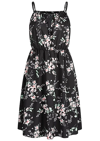 Cloud5ive Damen Kurzes Trägerkleid Mit Blumen Print Taillenbund Schwarz Rosa 3 Cloud5ive Damen Kurzes Trägerkleid Mit Blumen Print Taillenbund Schwarz Rosa