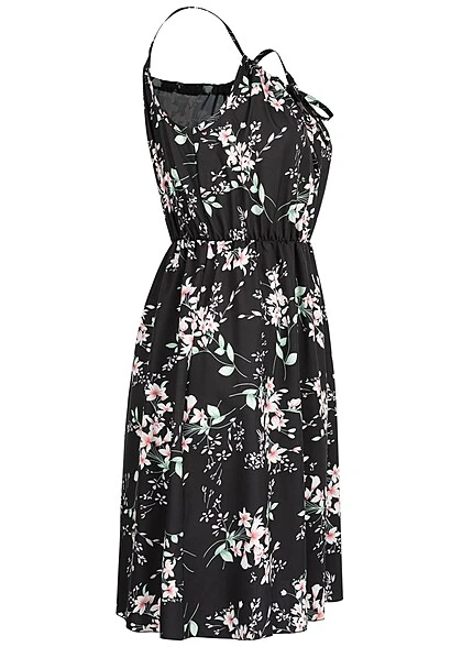 Cloud5ive Damen Kurzes Trägerkleid Mit Blumen Print Taillenbund Schwarz Rosa 4 Cloud5ive Damen Kurzes Trägerkleid Mit Blumen Print Taillenbund Schwarz Rosa – Bild 2