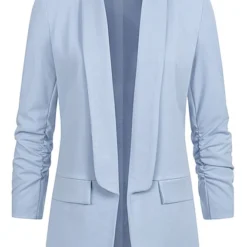 Cloud5ive Damen 7/8 Arm Long Blazer M. Schulterpolster Offener Schnitt Sky Blau